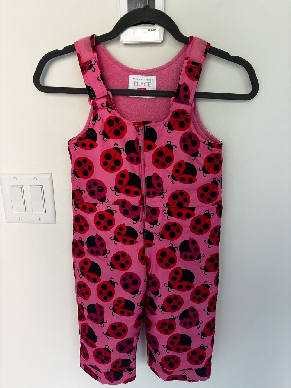 The Children's Place Pink Fleece Snow Overalls with Ladybug Print
